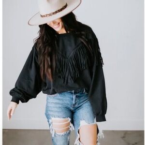 Elegant Black Fringe Women's Sweatshirt